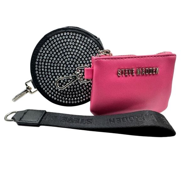 Steve Madden change purse / lot / Pink and Studded Black/ Interchangeable Strap - Picture 1 of 9